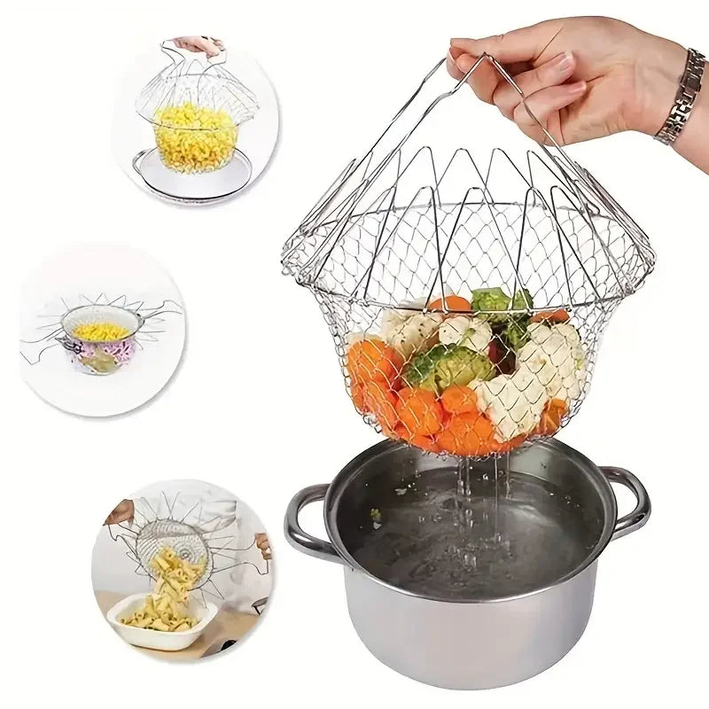 Stainless Steel Deep-fried Large Noodle Kitchen French Fries Tools Drain Basket Household Leak Net Spoon Folding Filter Af TOP