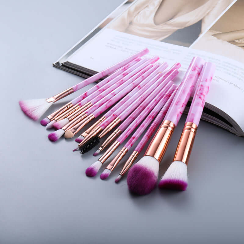 15 Marbled Design Makeup Brushes Set - Af TOP