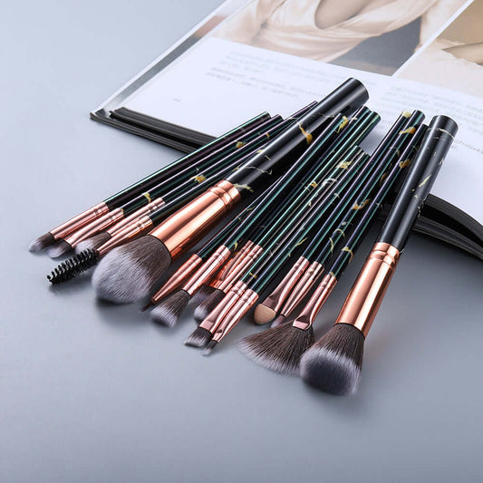 15 Marbled Design Makeup Brushes Set - Af TOP