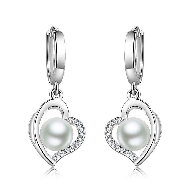 Women's Pearl Earrings Heart-shaped Geometric - Af TOP