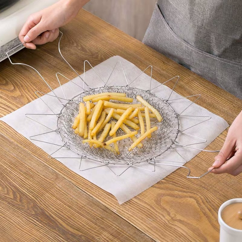 Stainless Steel Deep-fried Large Noodle Kitchen French Fries Tools Drain Basket Household Leak Net Spoon Folding Filter Af TOP