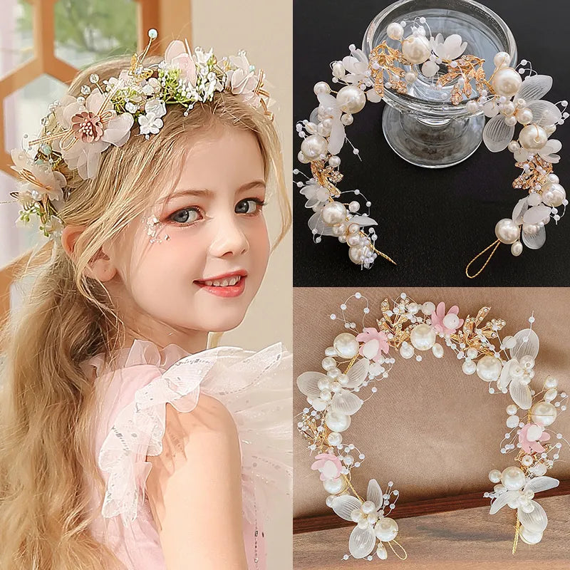 Elegant Girls Bridal Headband Imitated Pearl Hair Headdress Flower Wreath Bride Garland Head Hoop Wedding Headbands Hair Jewelry - Af TOP