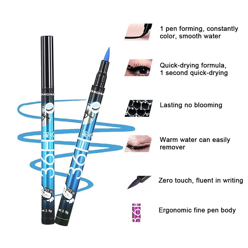 Black Liquid Eyeliner Waterproof Eyeliner Pencil 36H Long-Lasting Liquid Eye Liner Pen Quick-Dry No Blooming Cosmetics Tool - Af TOP