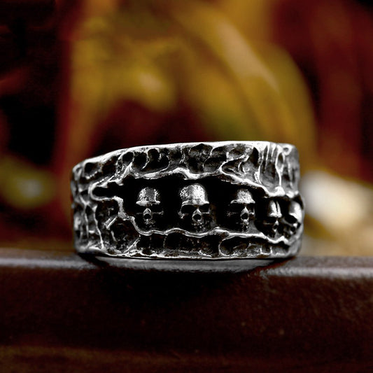 Vintage Distressed Stainless Steel Ring Af TOP